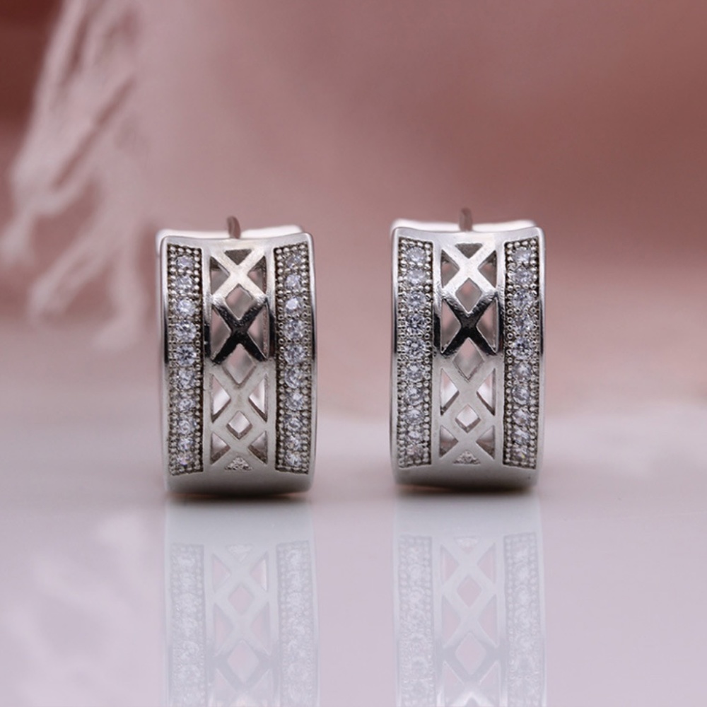 Rhodium Plated CZ AAAAA Small Hoop Earrings.